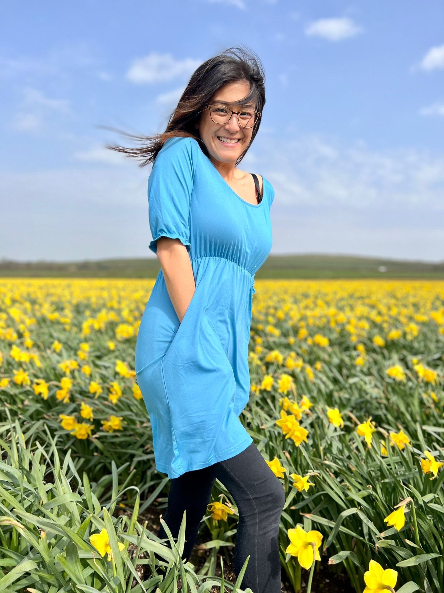 Blue Dress – Flattering Waist Fit with Pockets | Everyday Classi