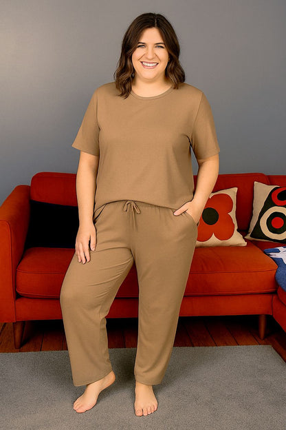 Mocha Luxurious Cotton Breastfeeding Loungewear Short Sleeve